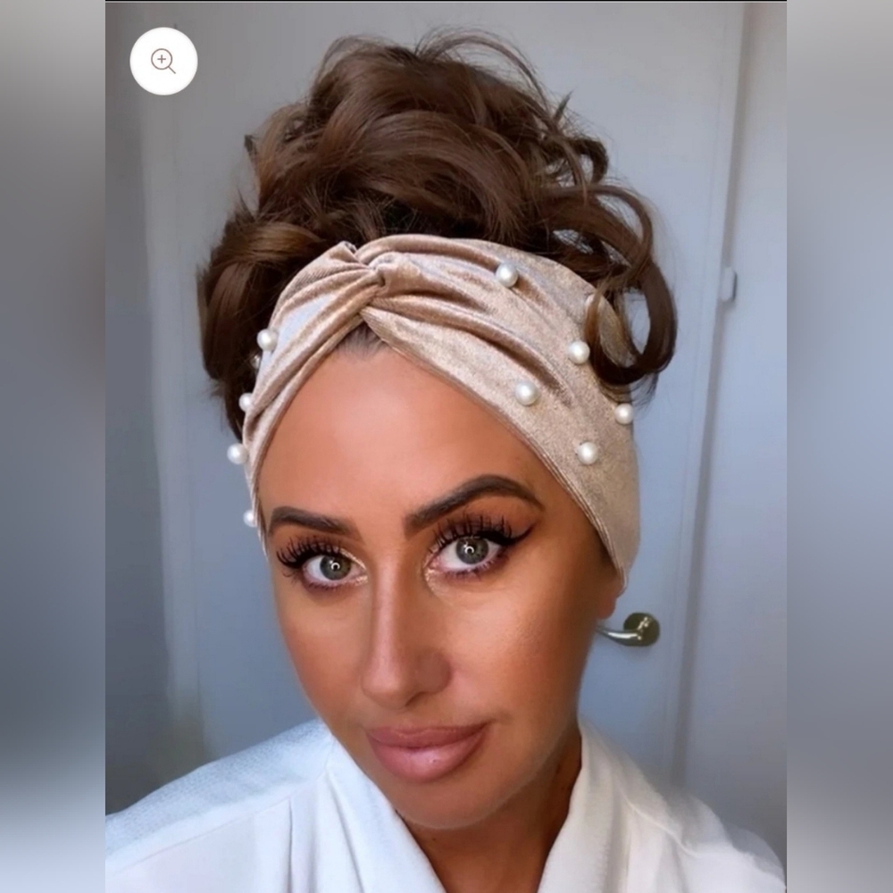 Elegant Pearl-Embellished Cream Headband